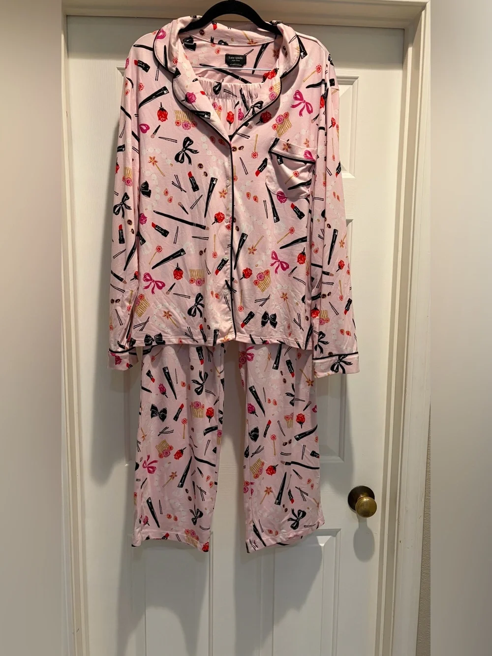 kate spade Pink Floral and Bow Print Pajama Set
